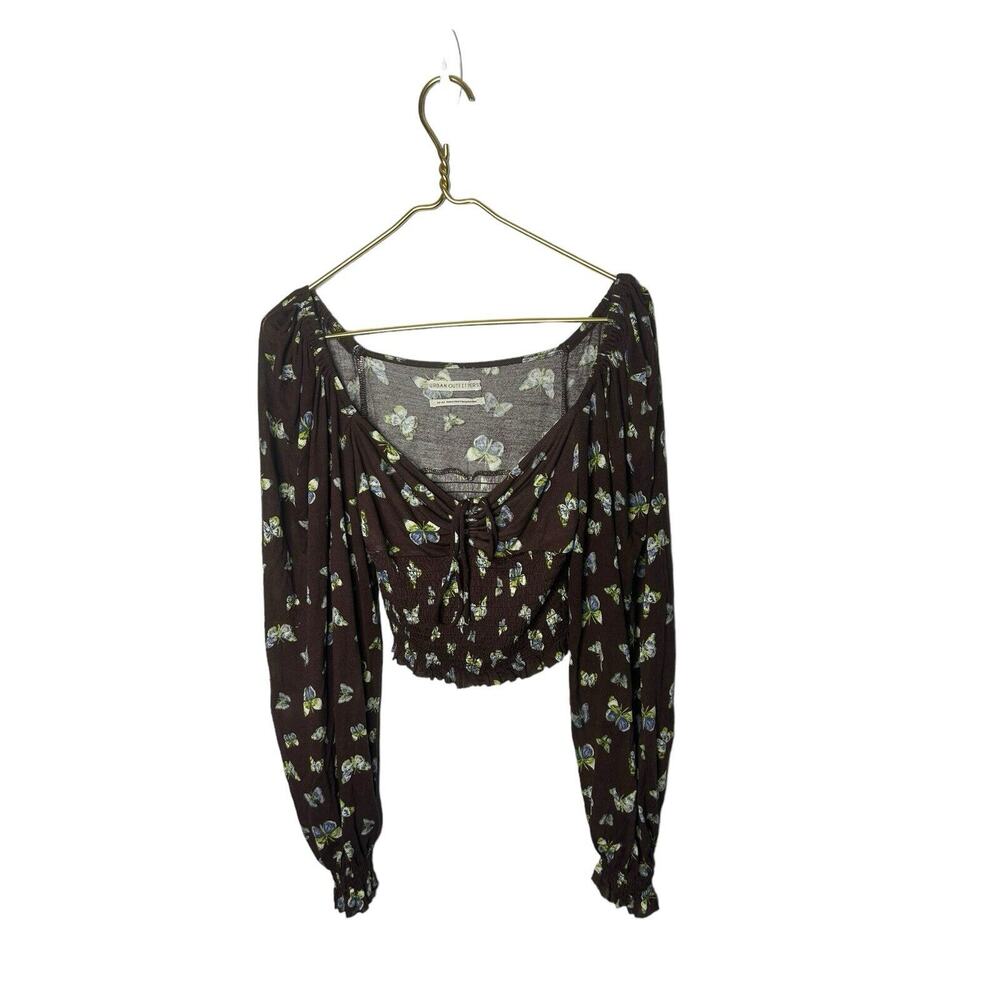 URBAN OUTFITTERS‎ Brown Butterfly Print Old Soul Cropped Top M
